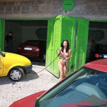 In a garage with a washing bay