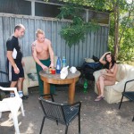 At the courtyard of the garage