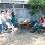 At the courtyard of the garage