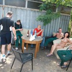 At the courtyard of the garage