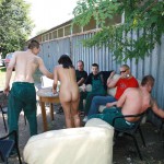 At the courtyard of the garage