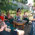 At the courtyard of the garage