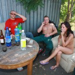 At the courtyard of the garage