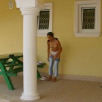 Handing out beers to construction workers