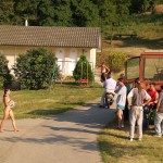 Handing out beers to construction workers