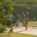Handing out beers to construction workers