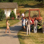 Handing out beers to construction workers