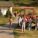 Handing out beers to construction workers