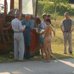 Handing out beers to construction workers