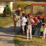 Handing out beers to construction workers