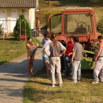 Handing out beers to construction workers