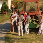 Handing out beers to construction workers