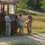 Handing out beers to construction workers
