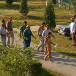 Handing out beers to construction workers