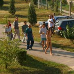 Handing out beers to construction workers
