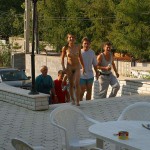 Handing out beers to construction workers