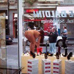 Cleaning the showroom windows