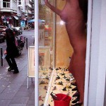 Cleaning the showroom windows