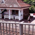 At a train and bus station