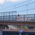 At a train and bus station