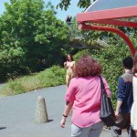 At a train and bus station