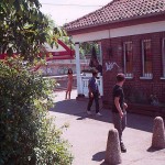 At a train and bus station