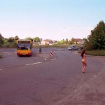 At a train and bus station