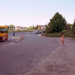 At a train and bus station