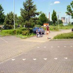 At a train and bus station