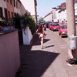 In the middle of a well frequented street