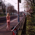 At a train station its parking