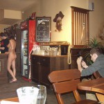 At her work place Serving in the nude