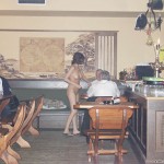 At her work place Serving in the nude