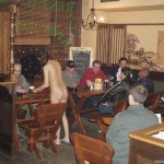 At her work place Serving in the nude