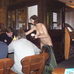 At her work place Serving in the nude