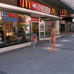 On a shopping street pedestrian area