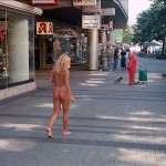 On a shopping street pedestrian area