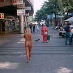 On a shopping street pedestrian area