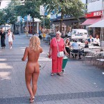 On a shopping street pedestrian area