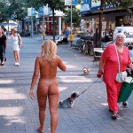 On a shopping street pedestrian area