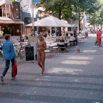 On a shopping street pedestrian area