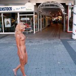 On a shopping street pedestrian area