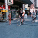 On a shopping street pedestrian area