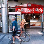 On a shopping street pedestrian area