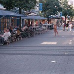 On a shopping street pedestrian area