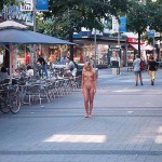 On a shopping street pedestrian area