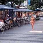 On a shopping street pedestrian area