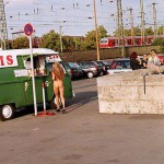 At one end of a railway bridge