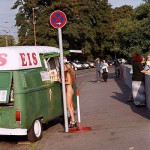At one end of a railway bridge