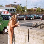 At one end of a railway bridge